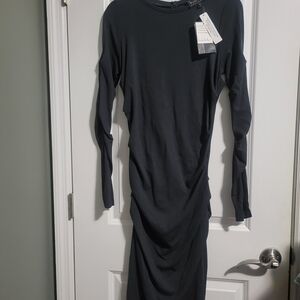 Nicole Miller Bodycon Ruched Dark Gray Long Sleeve Dress